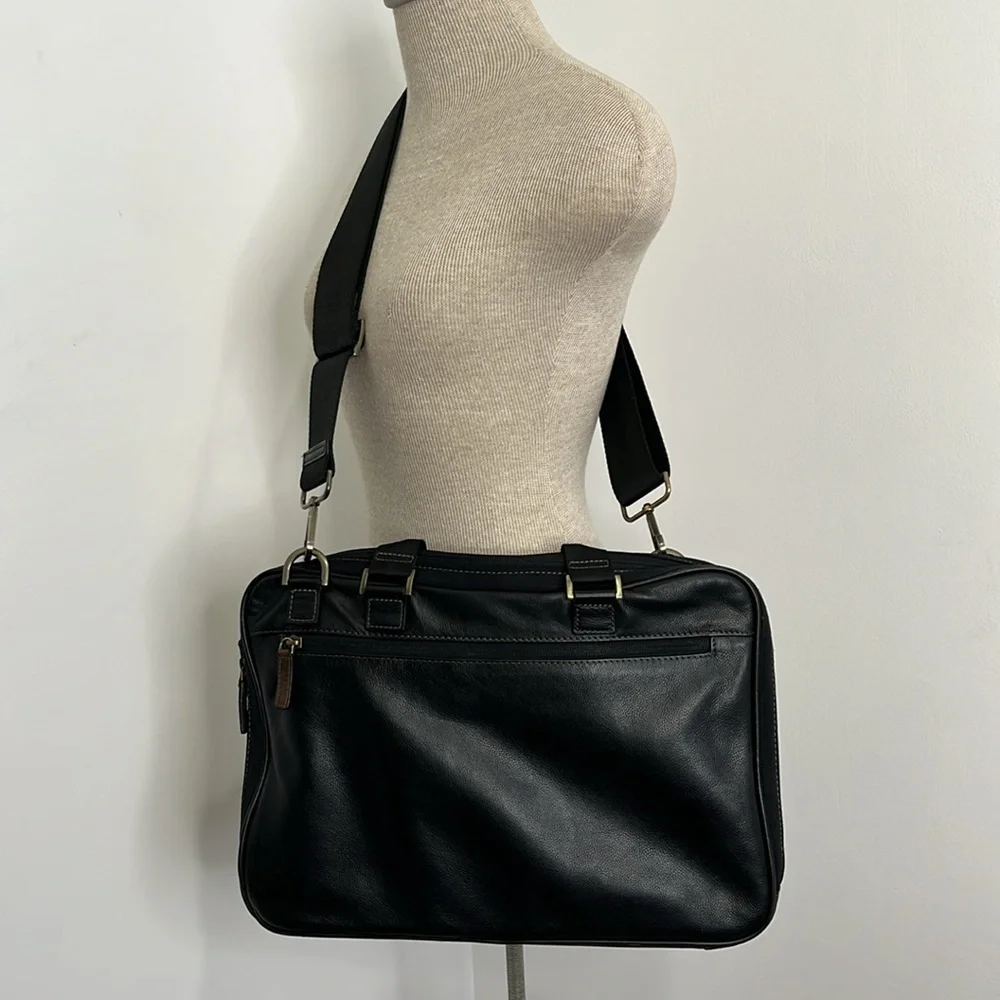 Black Leather Bag Briefcase Boconi Nashville Messenger Office Collage School